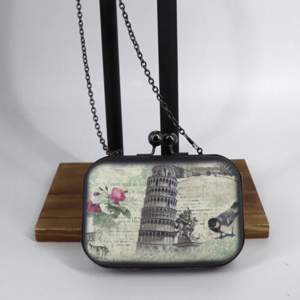 Vintage Italian box clutch with crossbody chain